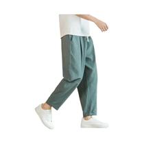 Calças Casuais Masculinas De Algodão E Linho, Respiráveis, Soltas, Retas, Com Cordão, Leves, Para