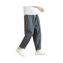 Calças Casuais Masculinas De Algodão E Linho, Respiráveis, Soltas, Retas, Com Cordão, Leves, Para
