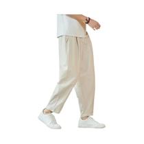 Calças Casuais Masculinas De Algodão E Linho Respiráveis Soltas Retas Com Cordão Leves Para Esportes