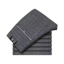 Calças Casuais Slim Fit Estilo Clássico Masculino Listradas E Xadrez Em Preto, Azul E Cinza