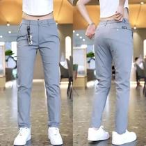 Calças Casuais Slim Fit Masculinas De Cintura Alta Com Elástico, Moda De Verão, Calças Para Golfe E