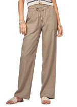 Calças CHEERYAH Linen Wide Leg Palazzo com bolsos em cáqui profundo