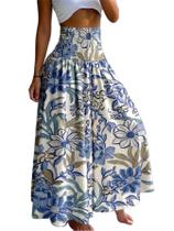 Calças CHICME Boho Floral com Cós Franzido de Cintura Alta e Pernas Largas