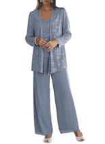 Calças combinam com seda Senunlia Dusty Blue Chiffon Mother Bride, tamanho 8 Calças combinam com seda Senunlia Dusty Blue Chiffon Mother Bride, tamanho 8