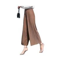 Calças Cropped Largas Com Cintura Elástica Plissada Para Mulheres plus Size Moda Coreana De Verão