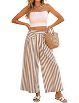 Calças Culotte Hooever Stripe, perna larga, cintura alta para mulheres Calças Culotte Hooever Stripe, perna larga, cintura alta para mulheres