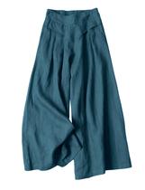 Calças Culottes Hooever femininas de algodão, linho, azul azul-petróleo, tamanho GG Calças Culottes Hooever femininas de algodão, linho, azul azul-petróleo, tamanho GG