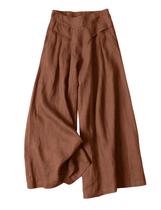 Calças Culottes Hooever femininas de algodão, linho, cintura elástica Calças Culottes Hooever femininas de algodão, linho, cintura elástica