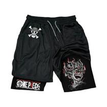 Calças Curtas Masculinas Largas E Respiráveis De Dupla Camada Com Estampa De Luffy Para O Verão