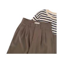 Calças de Alfaiataria Femininas Preta - Cintura Alta, Modelagem Reta, Estilo Coreano