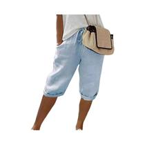 Calças De Algodão E Linho De Cintura Alta Com Pernas Largas Para Mulheres, Shorts De Rua Com Cintura