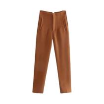 Calças De Cintura Alta Slim Fit Para Mulheres Com Zíper, Calças Longas Para Escritório E