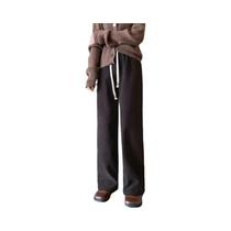 Calças De Corduroy Femininas De Perna Larga Com Cintura Elástica, Longas E Casuais Para Outono E