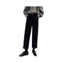 Calças De Corduroy Vintage De Cintura Alta Para Mulheres, Calças Largas Pretas, Estilo Casual