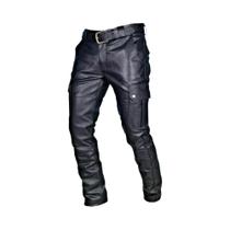 Calças De Couro Para Motociclistas Masculinas Pretas Com Bolsos Cargo, Tamanhos Grandes S-5XL, Sem Calças De Couro Para Motociclistas Masculinas Pretas Com Bolsos Cargo, Tamanhos Grandes S-5XL, Sem