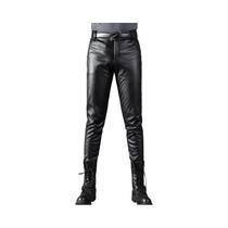 Calças De Couro PU Estilo Biker Para Homens, Ajuste Justo, Cintura Elástica, Moda Para Festas E Calças De Couro PU Estilo Biker Para Homens, Ajuste Justo, Cintura Elástica, Moda Para Festas E