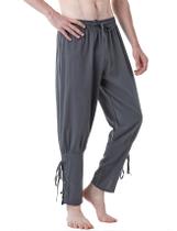 Calças de fantasia JEMITOP Vintage Renaissance para homens cinza S