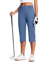 Calças de golfe Capri ISEEGZ 18 para mulheres de cintura alta com bolsos azuis