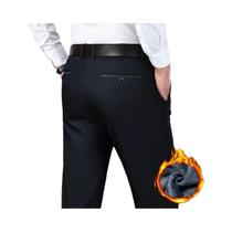 Calças De Inverno Masculinas Em Fleece Grossas Casuais Flanela Azul Marinho Preta Stretch Slim