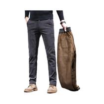 Calças De Inverno Masculinas Em Veludo Cotelê Slim Fit Com Stretch, Quentes, Cinza E Caqui, Calças