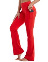 Calças de ioga BUBBLELIME Bootcut de cintura alta com bolsos escarlate Calças de ioga BUBBLELIME Bootcut de cintura alta com bolsos escarlate