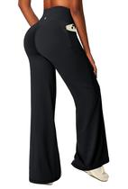 Calças de ioga Heathyoga Butt Lifting, perna larga com bolsos femininos
