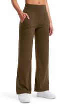 Calças de ioga Libin femininas, pernas largas, cintura alta, marrom claro, M