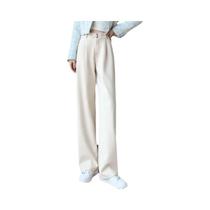 Calças De Lã De Cintura Alta E Perna Larga Para Mulheres, Outono Inverno, Casuais, Soltas,