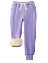 Calças de lã Flygo Boys Girls com forro sherpa, calça de moletom roxa