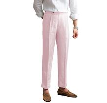 Calças de linho BYLUNTA Vintage Summer, leves para homens, rosa