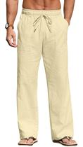 Calças de linho casual Sailwind para homens, praia, verão, bege, amarelo Calças de linho casual Sailwind para homens, praia, verão, bege, amarelo