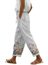 Calças de linho domirica plus size para mulheres com estampa floral Calças de linho domirica plus size para mulheres com estampa floral