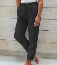 Calças de Linho e Algodão para Mulheres - Cintura Alta, Elásticas e Confortáveis