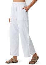 Calças de linho Libin White para mulheres de cintura alta, tamanho XL