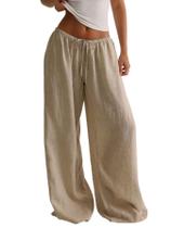 Calças de linho MakeMeChic Summer Beach Wide Leg Apricot Women