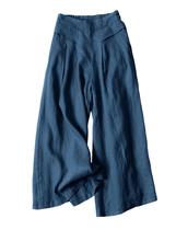 Calças de linho SCUSTY Culottes Capris Wide Leg Palazzo TealBlue