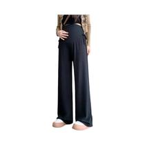 Calças De Maternidade Petite Com Cordão, Corte Reto E Perna Larga, Uso Casual Para Primavera, Outono Calças De Maternidade Petite Com Cordão, Corte Reto E Perna Larga, Uso Casual Para Primavera, Outono