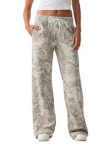 Calças de moletom Burtell Casual Wide Leg Camo Fleece para mulheres