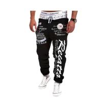 Calças De Moletom Casuais Masculinas Em Cinza, Azul E Preto, Joggers Com Cintura Elástica E Gráfico