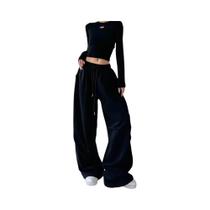 Calças De Moletom Cinza De Cintura Alta E Perna Larga Para Mulheres, Estilo Oversize Baggy Y2K