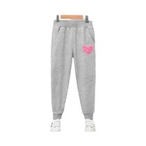 Calças De Moletom De Algodão Com Cintura Elástica Para Meninas, Estampa De Flores E Corações, Com