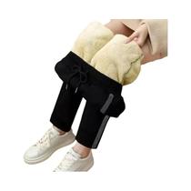 Calças De Moletom Femininas De Inverno, Espessas, Com Cordão, Acabamento Dourado, Forradas Com Lã De