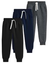 Calças de moletom Flygo, pacote com 3, meninos e meninas, pretas, cinza escuro+azul marinho Calças de moletom Flygo, pacote com 3, meninos e meninas, pretas, cinza escuro+azul marinho