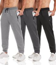 Calças de Moletom lomsoe 3 Unidades Masculinas Slim Fit com Bolsos com Zíper Calças de Moletom lomsoe 3 Unidades Masculinas Slim Fit com Bolsos com Zíper