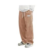 Calças De Moletom Masculinas Em Corduroy, Corte Solto, Estilo Baggy, Cintura Elástica Com Cordão,