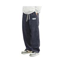 Calças De Moletom Masculinas Em Corduroy, Corte Solto, Estilo Baggy, Cintura Elástica Com Cordão,