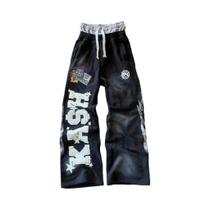 Calças De Moletom Masculinas Y2K Góticas Hip Hop Com Patch De Letras, Retro, Dupla Camada, Largura