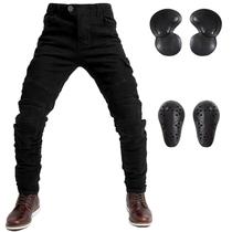 Calças de motocicleta LOMENG Black Jeans com armadura removível EU30