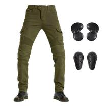 Calças de motocicleta LOMENG Riding Jeans com blindagem para homens verdes