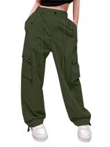 Calças de paraquedas Cromoncent Girls Army Green 7-8 anos Tag 140